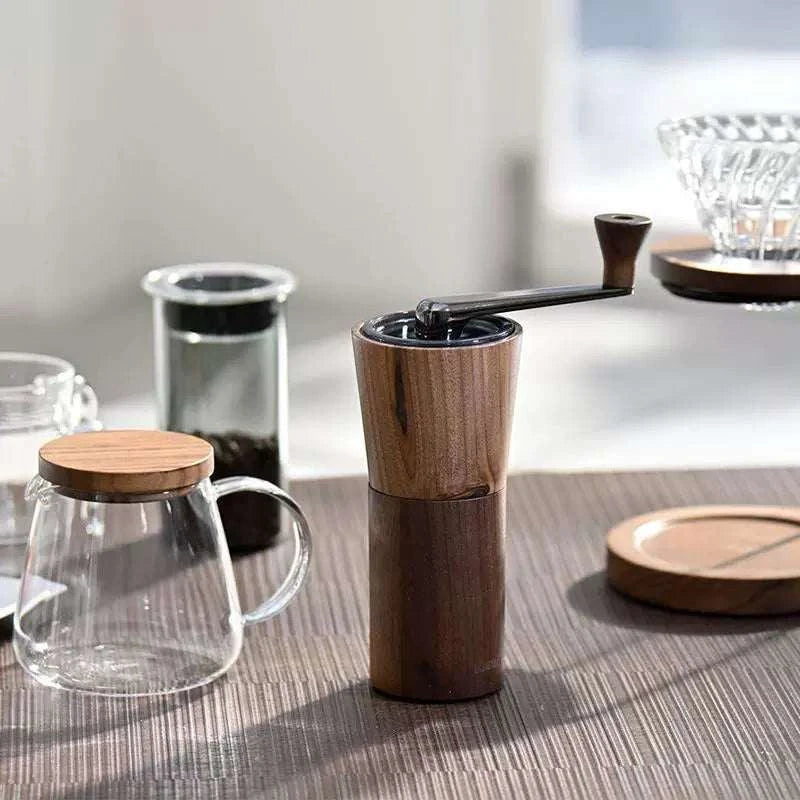 HARIO Walnut V60 Coffee Filter Cup and Grinder.
