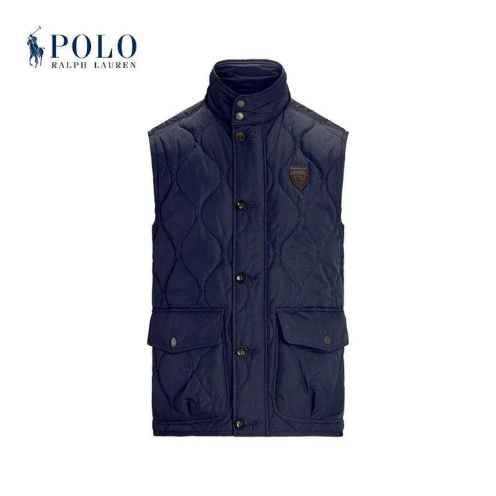 سترة Ralph Lauren مبطنة باللون الأزرق البحري بتصميم أنيق وجيوب أمامية مع بطانة خفيفة ووقاية من الريح