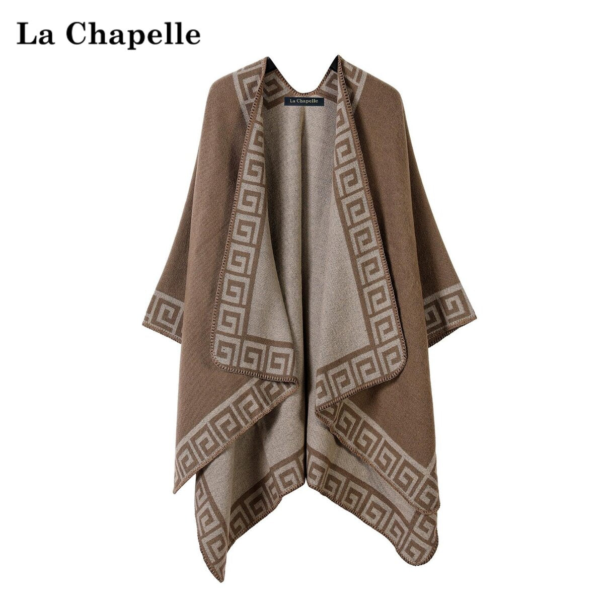 كيب شتوي نسائي من La Chapelle بالبني والجملي الفاتح، منظر أمامي مسطح