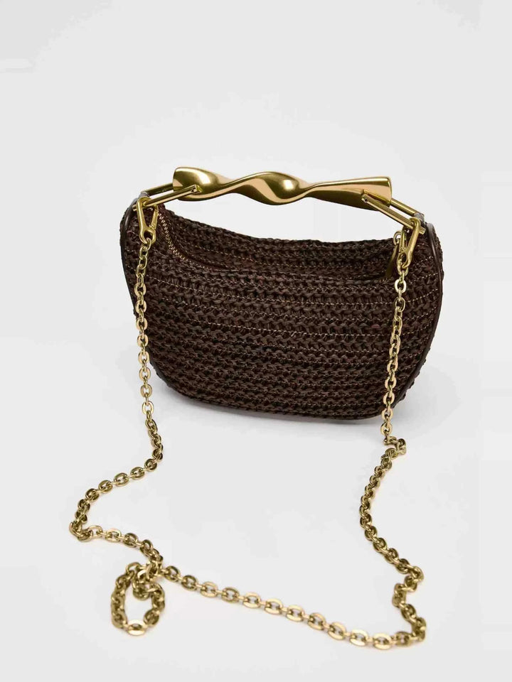 حقيبة ZA Fashion صغيرة محبوكة يدويًا مع سلسلة معدنية فاخرة حقيبة كروس بودي عصرية نسائية 2025