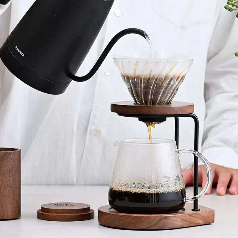 HARIO Walnut V60 Coffee Filter Cup and Grinder.