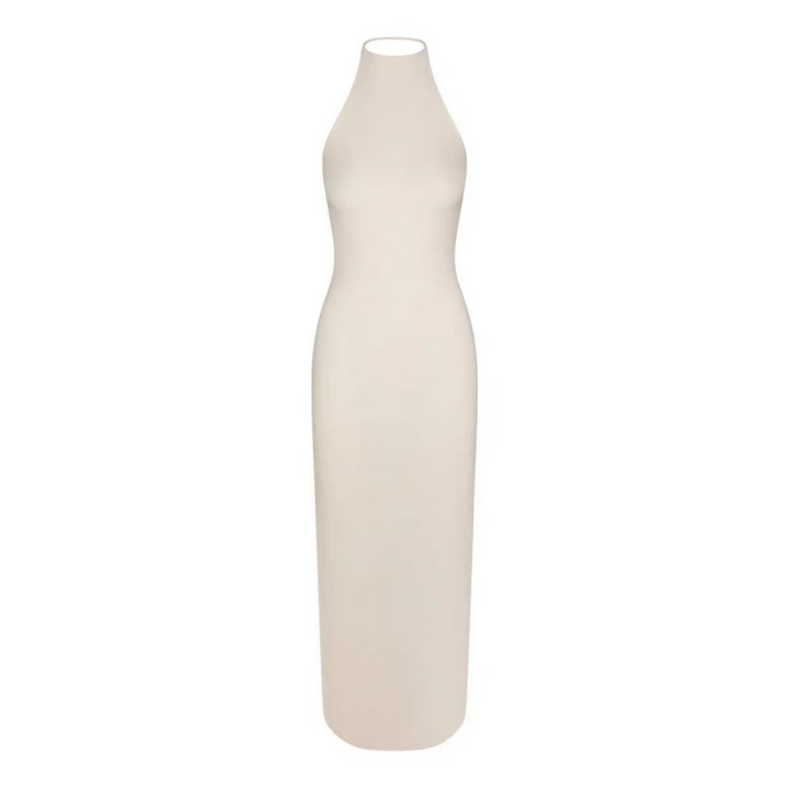 SKIMS open back maxi dress with slim fit and soft fabric in beige color