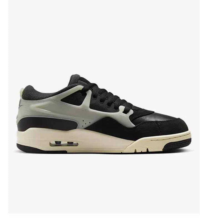 Air Jordan 4 RM in black, sail, and coconut milk colorway showcasing durable upper and Max Air cushioning.