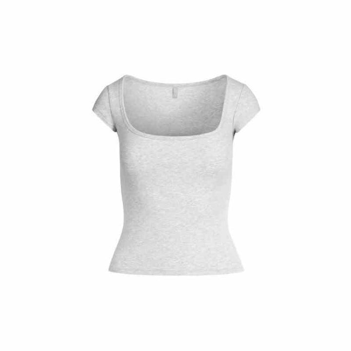 SKIMS light gray essential square neck short sleeve tee shirt for women