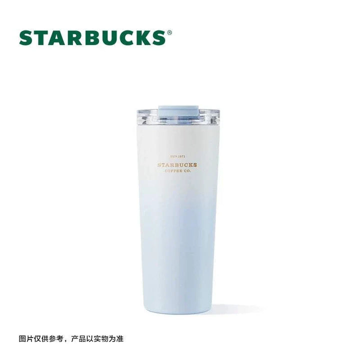 كوب ستاربكس موديل Kirino بلون أزرق فاتح مع نقوش ذهبية وعزل حراري عالي الجودة