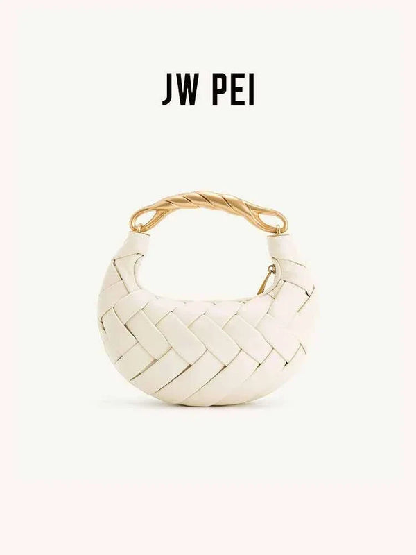 JW PEI Bird's Nest Bag Orla woven white crossbody handbag with gold twisted handle