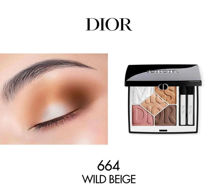 Dior Miss Dior Fall 2025 eyeshadow palette in warm beige tones with applied makeup look