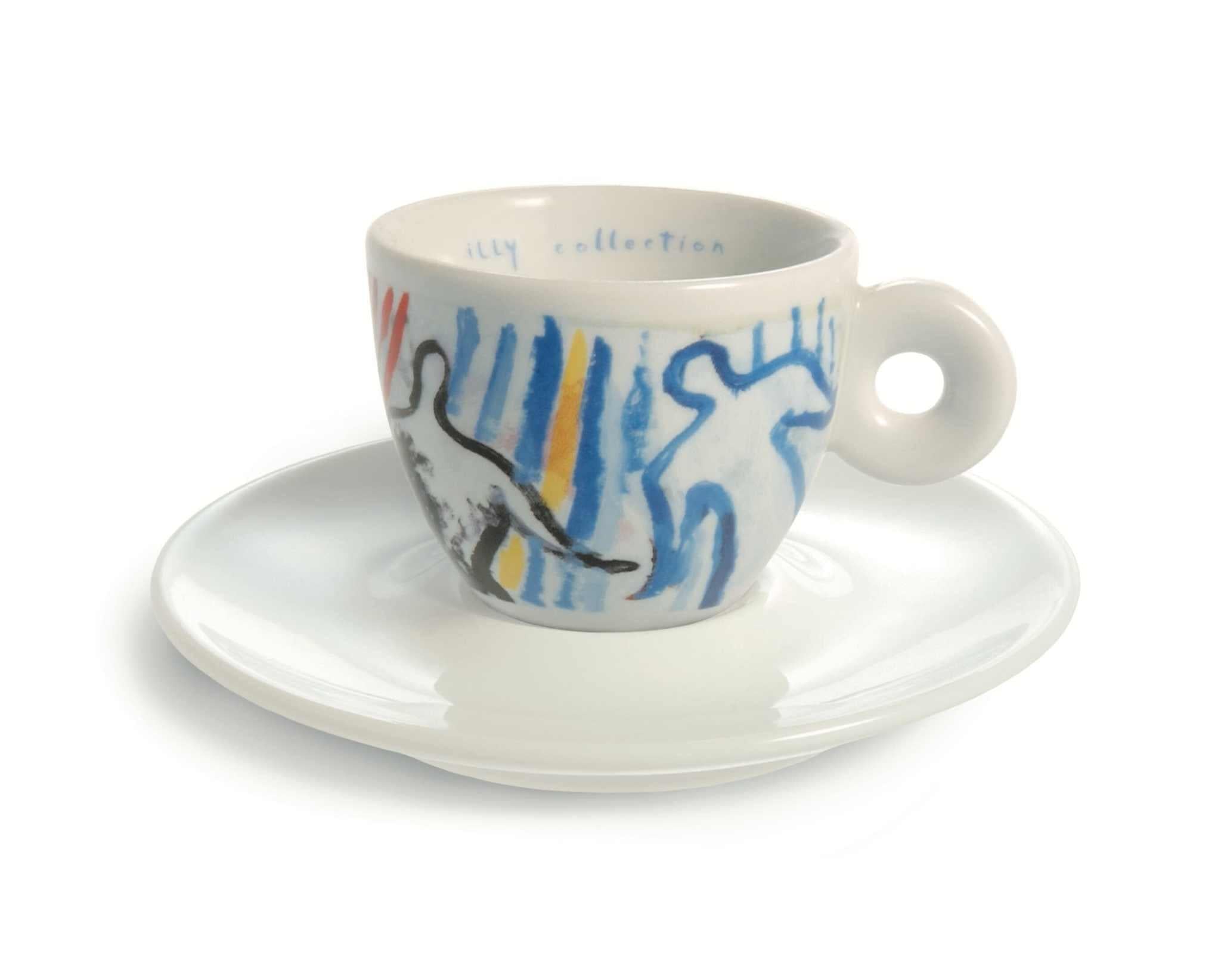 طقم أكواب Espresso من illy Collection بتصميم فني ملون.