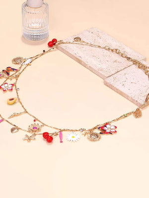 عقد ذهبي طبقتين بدلايات ملونة متنوعة Charm Necklace.