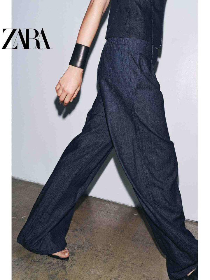 بنطلون جينز بسيط مريح نسائي من مجموعة ZARA2025 new summer للمشاوير الرياضية