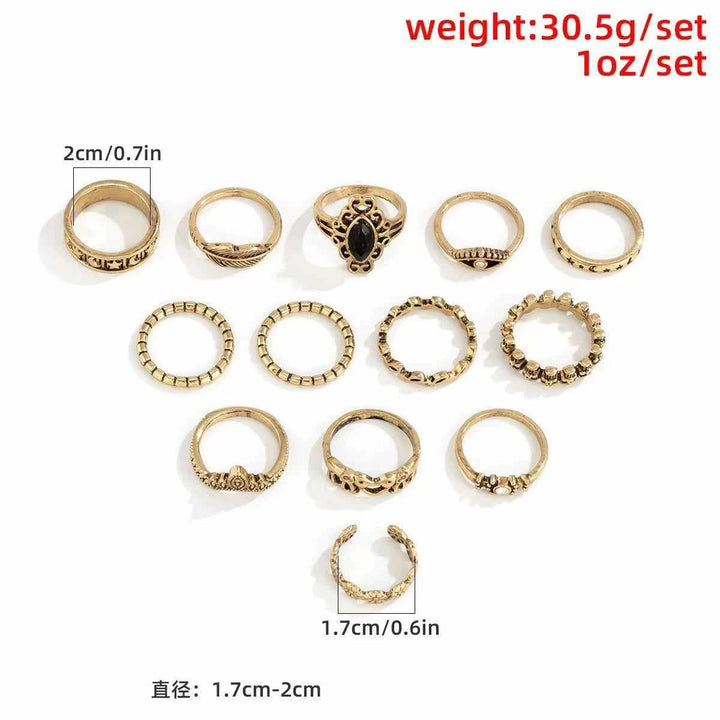 Fashionable retro punk style metal ring set European and American multi-element geometric hollow distressed ring hand ornament women