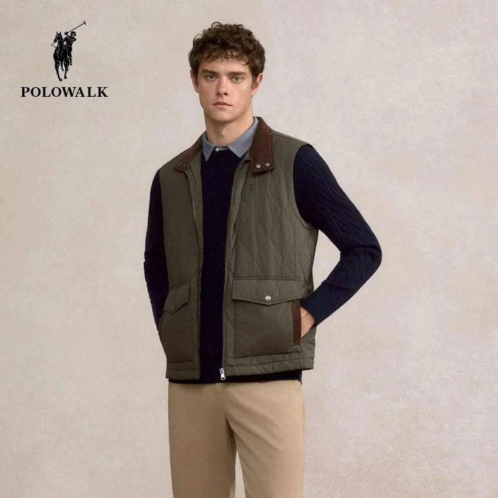 فيست Polowalk مبطن رجالي بلون زيتي أنيق بتصميم كابيتوني وسحاب معدني وشعار مطرز وجيوب أمامية كبيرة