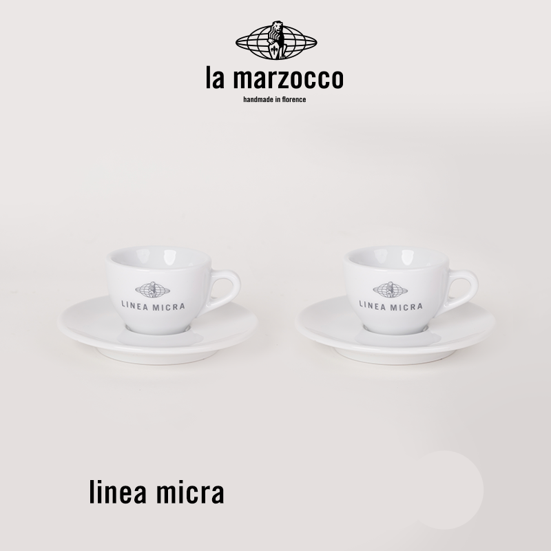 طقم أكواب قهوة La Marzocco بتصاميم وشعارات متنوعة.
