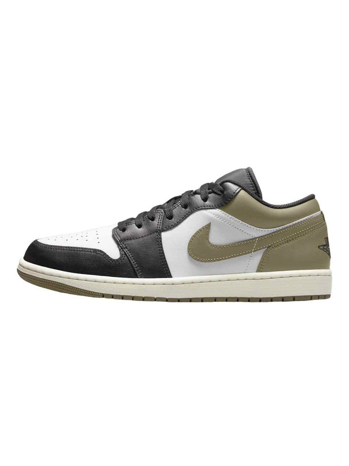 Air Jordan 1 Low men's shoe in black, white, and medium olive.