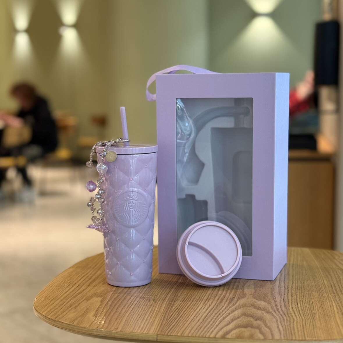 Starbucks cup 2026 spring new product Twilight cherry blossom series high-value glass straw stainless steel thermos cup.