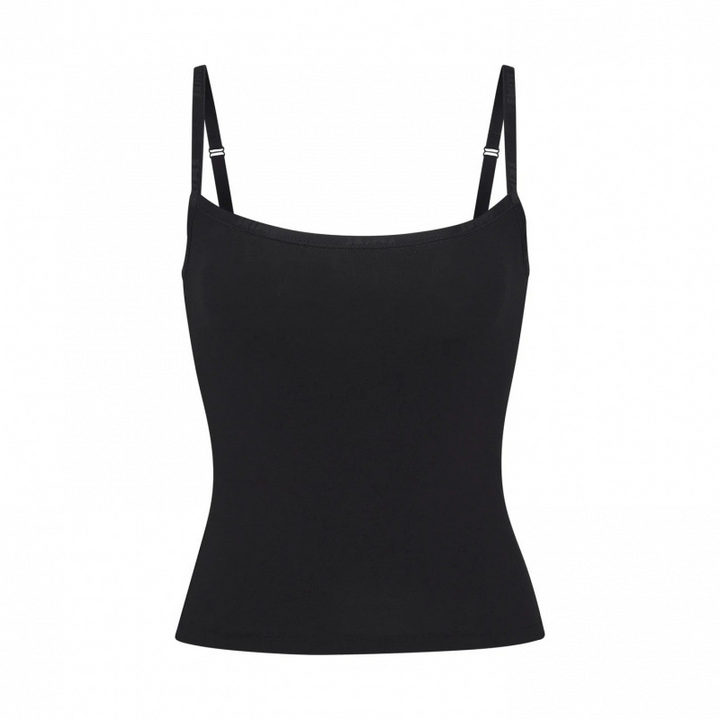 SKIMS black camisole top with thin adjustable straps and straight cut for a sleek fit