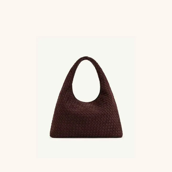 large capacity woven women's handbag in dark brown with vintage style and spacious interior