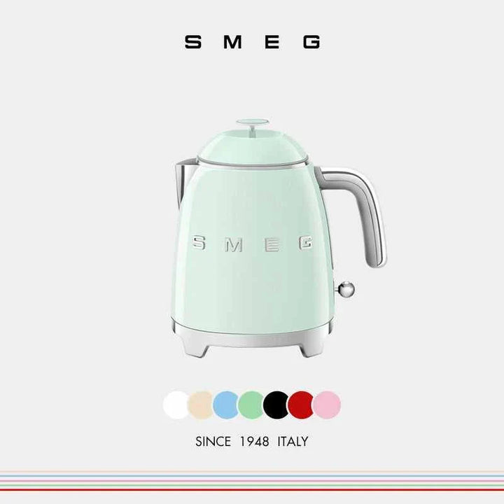 Small SMEG electric kettle 0.8L with Italian design in pastel blue color