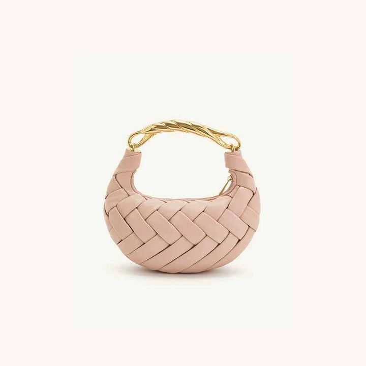 JW PEI Bird's Nest Bag Orla woven pink crossbody handbag with gold twisted handle