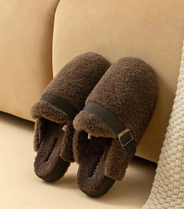 شباشب قطنية dalaxiong بنية فاخرة بتصميم مريح وأنيق مع حزام PU قابل للتعديل ونعل مقاوم للانزلاق للراحة والدعم اليومي