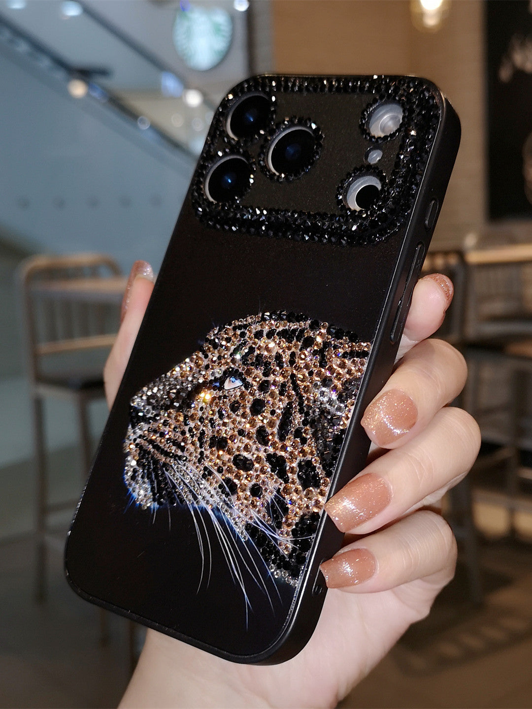 The trending new model is suitable for iPhone 17 Pro Max and iPhone 16 Pro phone cases. Air Premium Sensory Rhinestone Niche 14 Trendy Brand Leopard Head 15 Plus Protective Cover 13, black, full-coverage, shockproof, for women.