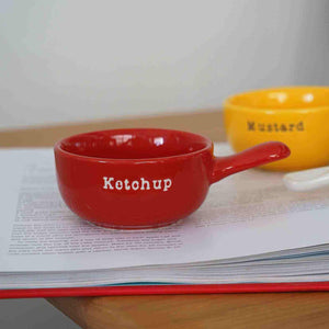 طقم أوعية صوص سيراميك بمقبض Ketchup و Mustard.