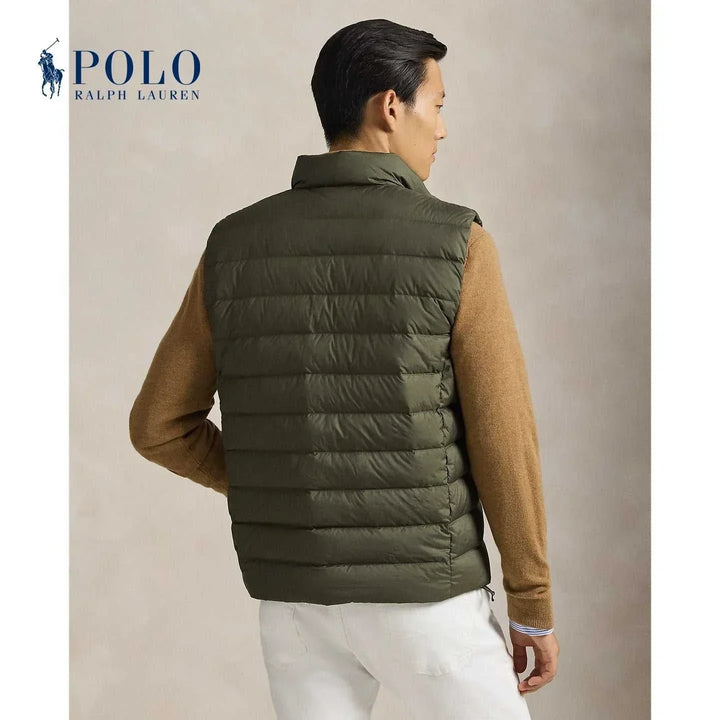 رالف لورين فيست سترة مبطنة بلون زيتوني عسلي خفيفة مقاومة للرياح مع تطريز شعار برتقالي وتصميم كاجوال أنيق