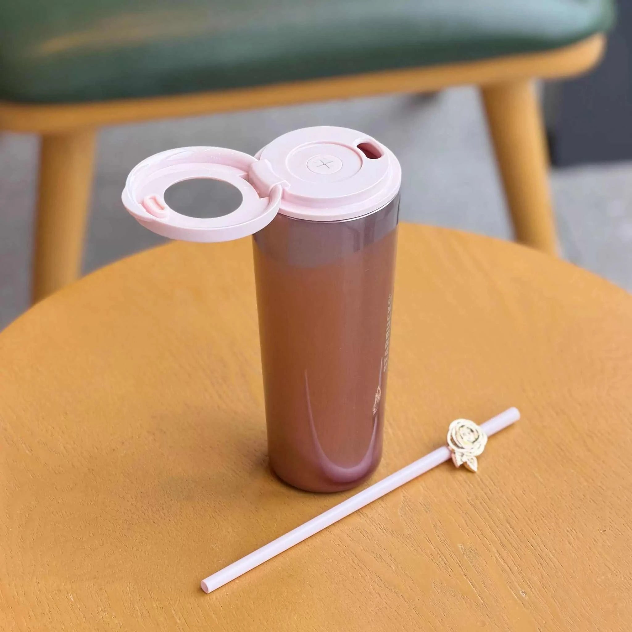 Starbucks 2026 Wanhua Rose Glitter Cat's Eye 316L Stainless Steel Cup Double Drinking Spout Silent Pad Straw Cup.