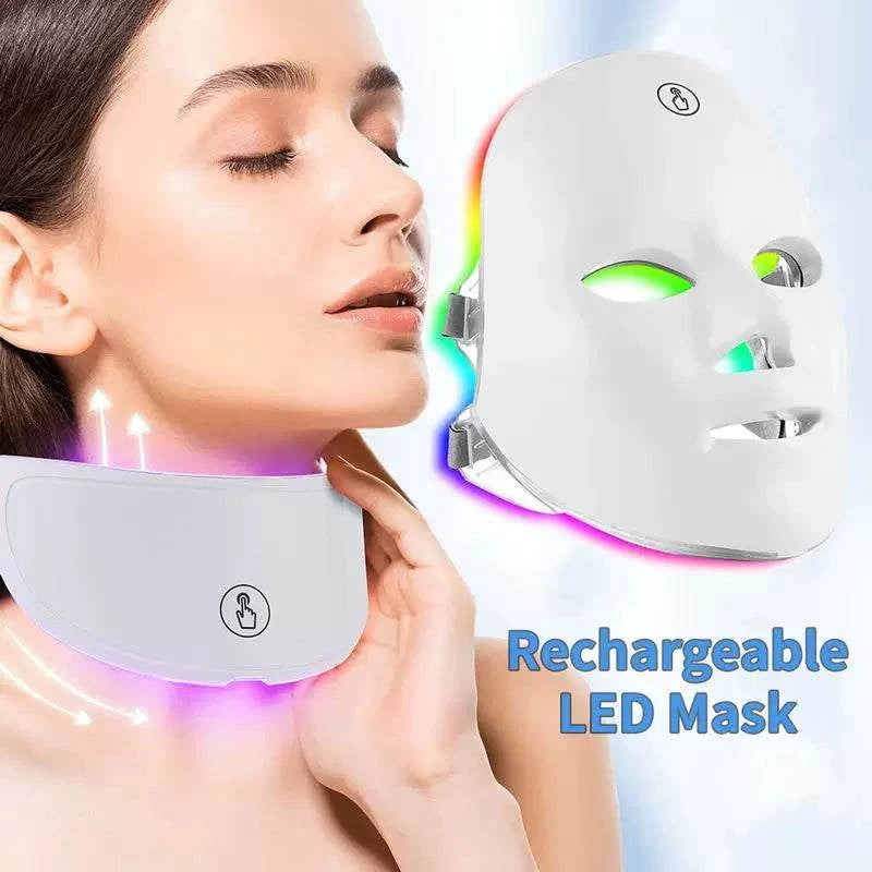 قناع LED Mask للوجه والرقبة 7 ألوان Skin Care قابل للشحن.