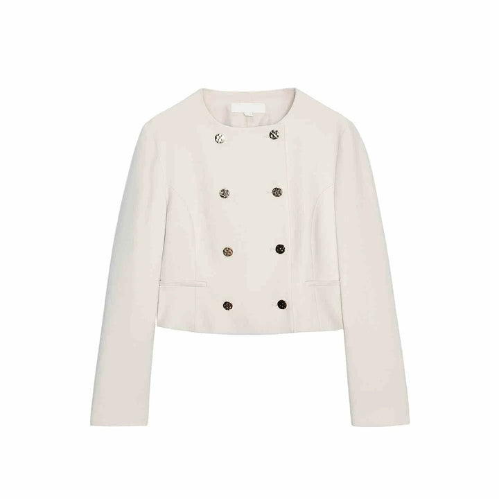 women's European and American style cropped cream jacket with double-breasted buttons for autumn 2025