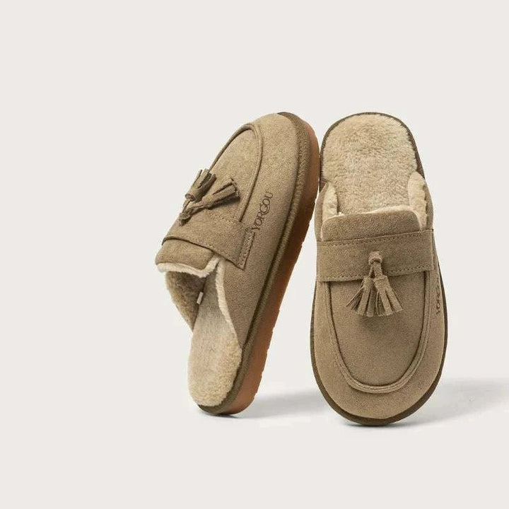 نعال dalaxiong فاخرة مريحة ببطانة فروية ونعل مطاطي مقاوم للانزلاق بتصميم أنيق وألوان ترابية