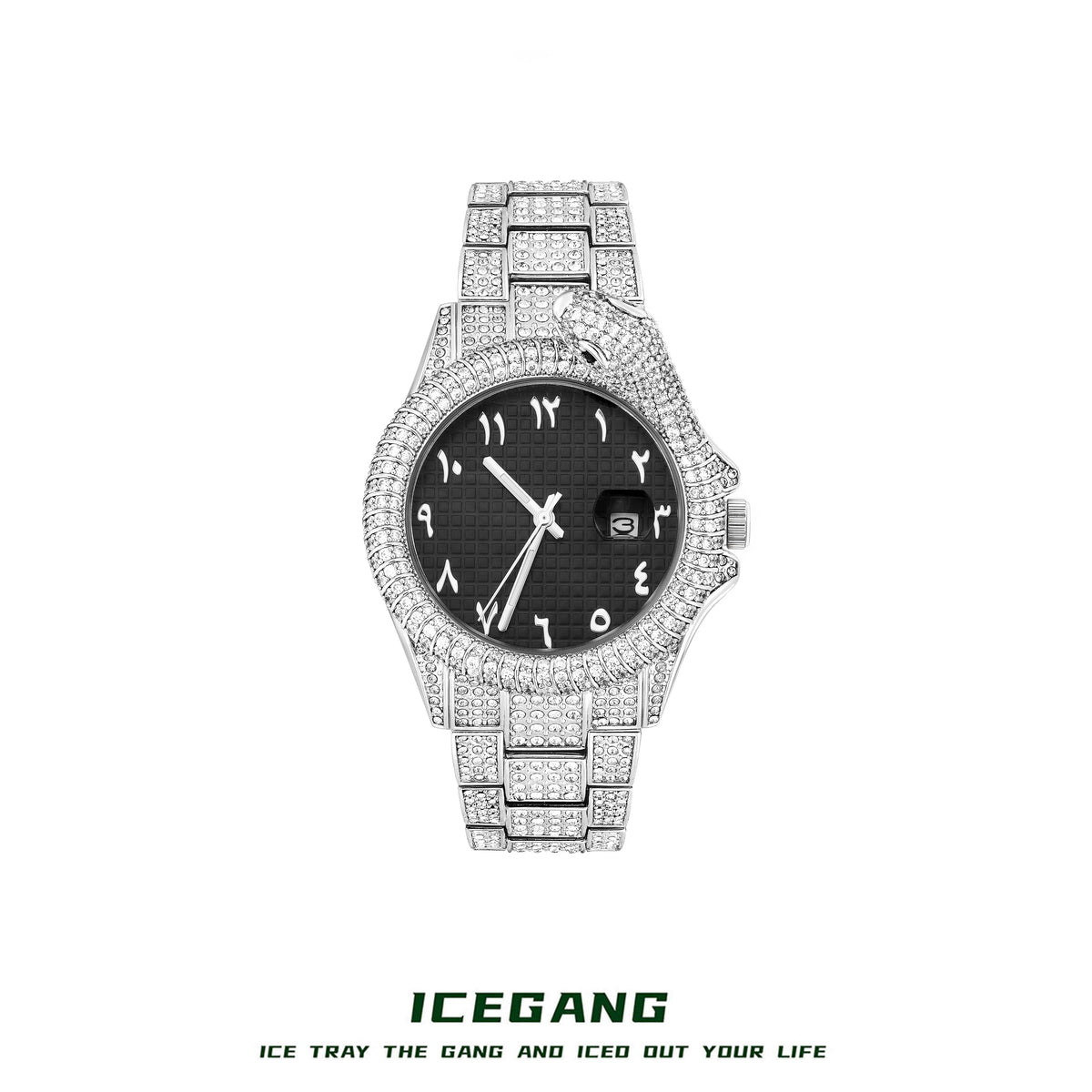 ساعة ICEGANG بميناء أسود من الأمام