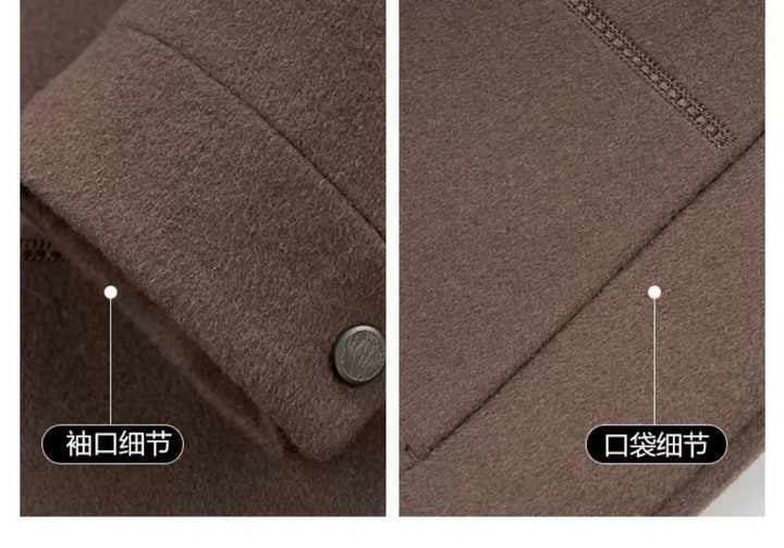 جاكيت بيير كاردان صوف بني فاخرة مع تفاصيل مخيطة وأزرار أنيقة مع بطانة دافئة