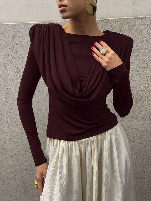 Pleated  Long-sleeved بلوزة