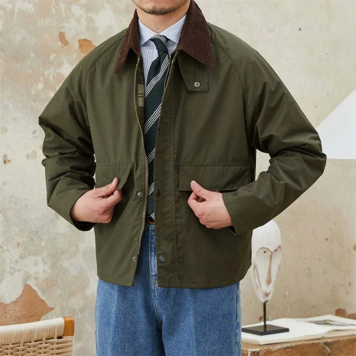 Mr. Lusan Jacket retro windproof hunting jacket with brown velvet collar and olive green wind-resistant fabric