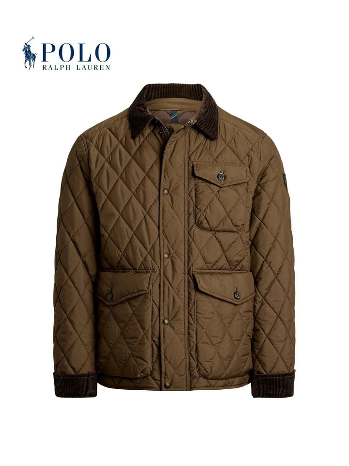 جاكيت رالف لورين بني زيتوني مبطن بتطريز ماسي وأزرار وجيوب متعددة