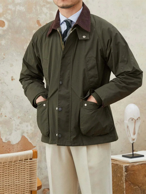 Mr. Lusan winter retro British jacket with brown corduroy collar and front pockets