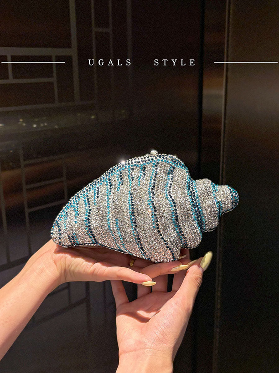 حقيبة سهرة Clutch مرصعة بالكريستال بتصميم صدفة فاخرة UGALS French