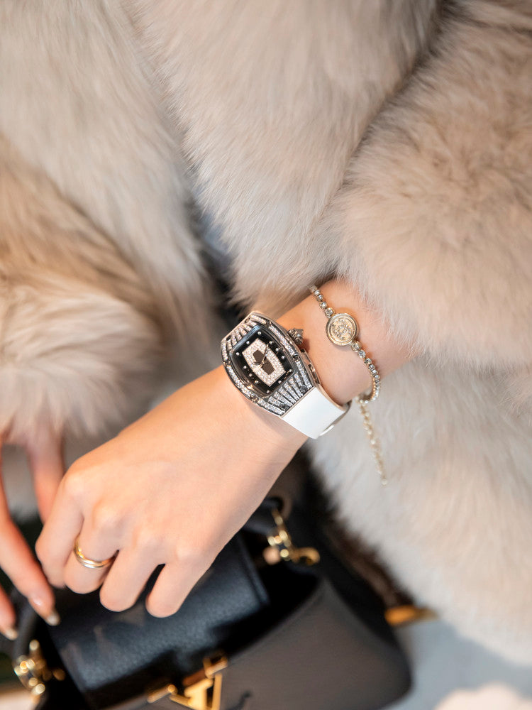 Light luxury niche diamond-encrusted women's watch, tonneau-shaped large dial, gypsophila high-end luxury women's watch brand genuine.