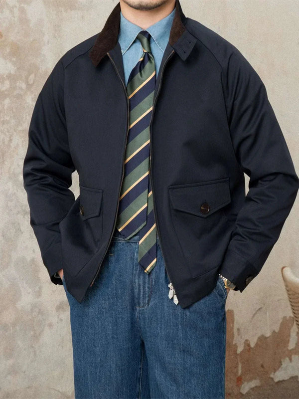 جاكيت Mr. Lusan Jacket Retro Waterproof navy jacket with velvet collar and front buttoned pockets