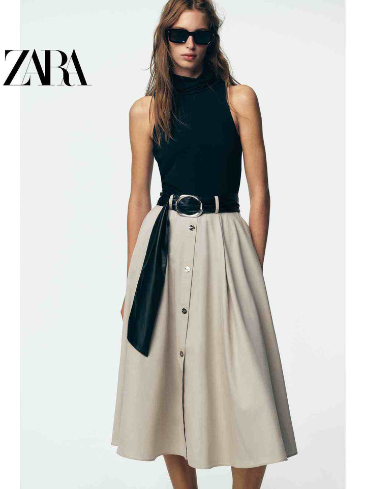 فستان نسائي لخريف ZARA2025 Fallبتصميم باتشورك مع حزام أنيق 