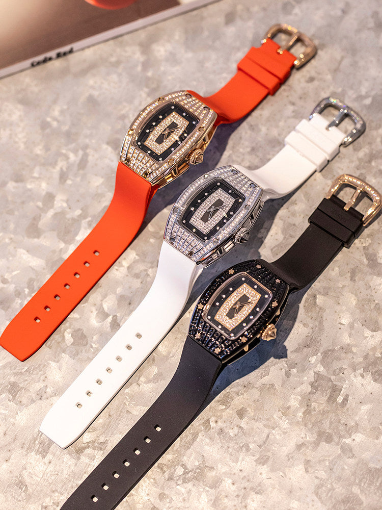 Watch women's 2026 new genuine women's watch, tonneau-shaped large dial, light luxury, niche diamond-encrusted high-end.