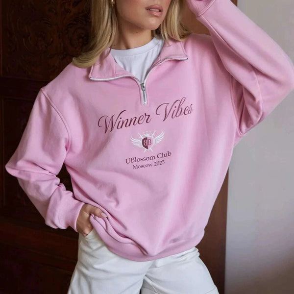 European and American half-zipper fleece niche lapel hygiene slimming versatile top women's sweatshirt