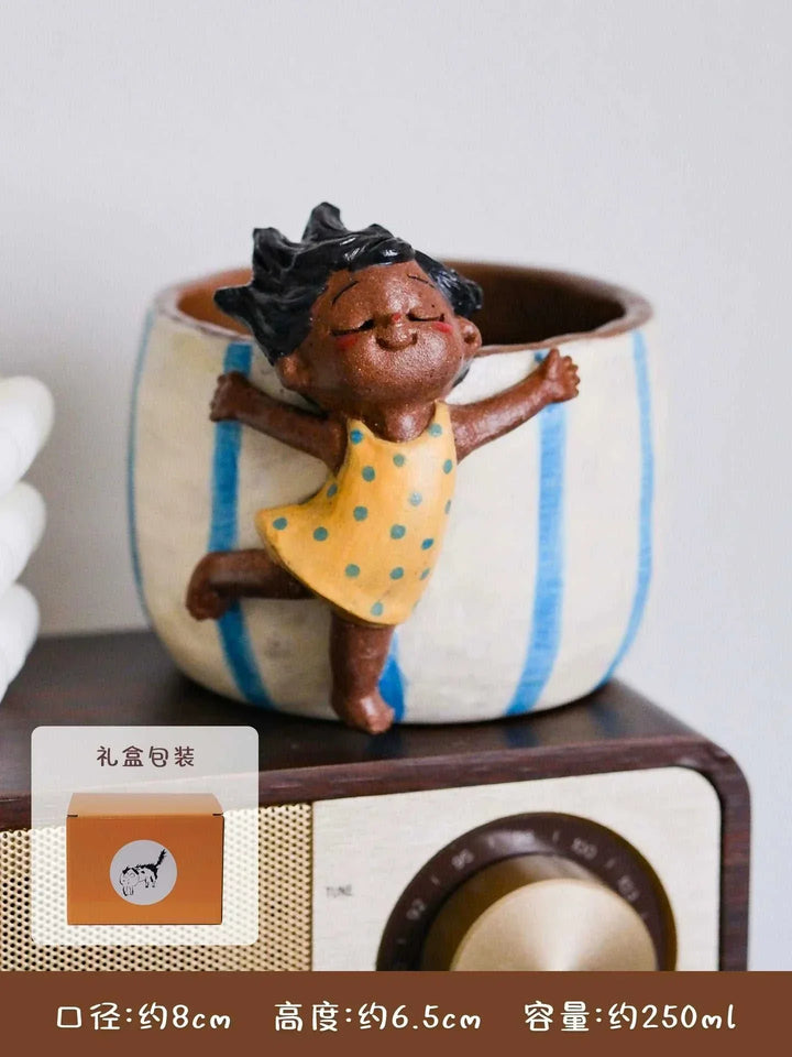 كوب قهوة ييفانغ يدوي مزين بتصميم شخصية راقصة ثلاثية الأبعاد مصنوع من الطين الخزفي عالي الجودة