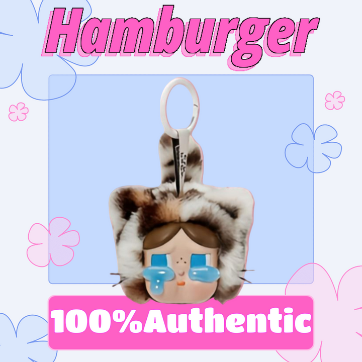POP MART Crybaby Leopard Cat series plush keychain with teardrop expression.