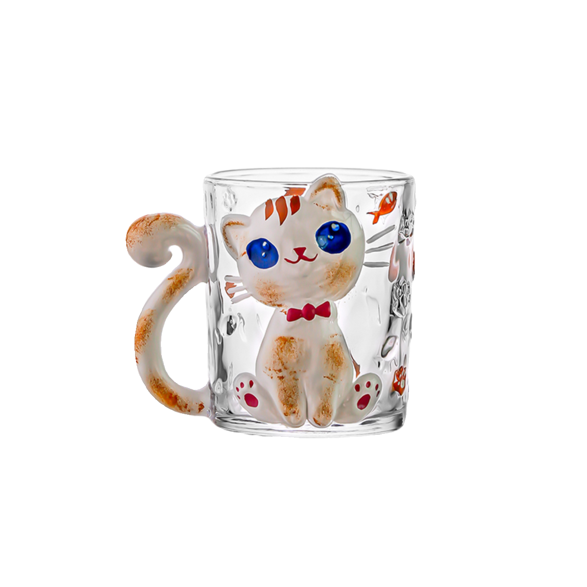 JOJO hand-painted cute cat glass coffee cup.