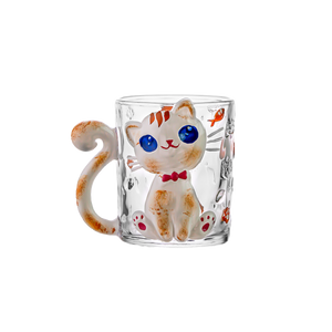 JOJO hand-painted cute cat glass coffee cup.