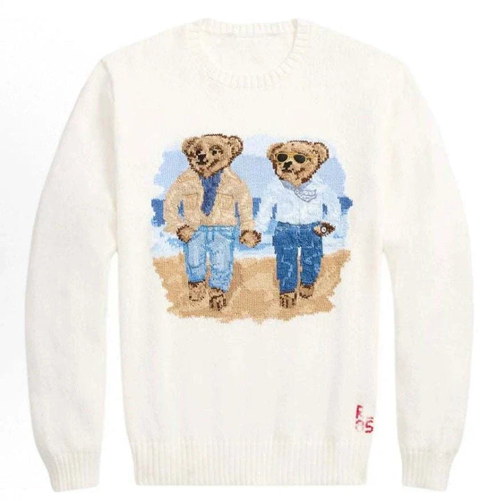 كنزة رجالية قطنية مع تطريز دب مطرز موديل polo Bear sweater لخريف وشتاء 2025