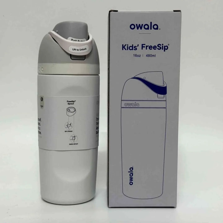Owala FreeSip kids' 16oz stainless steel water bottle with dual spout and leak-proof design