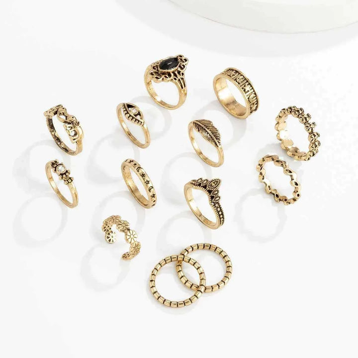 Fashionable retro punk style metal ring set European and American multi-element geometric hollow distressed ring hand ornament women